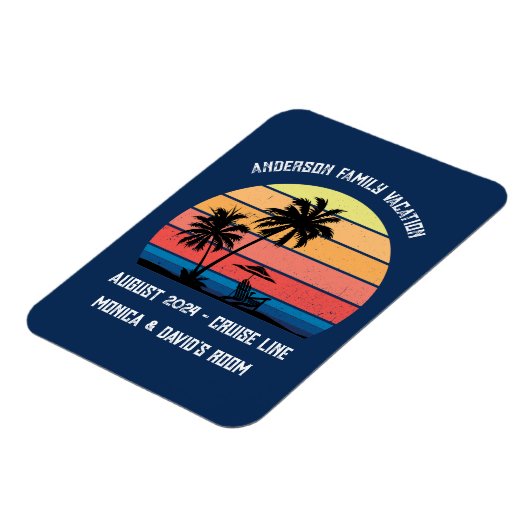 Retro Palm Tree Sunset Cruise Family Vacking Magneet (Linkerzijde)
