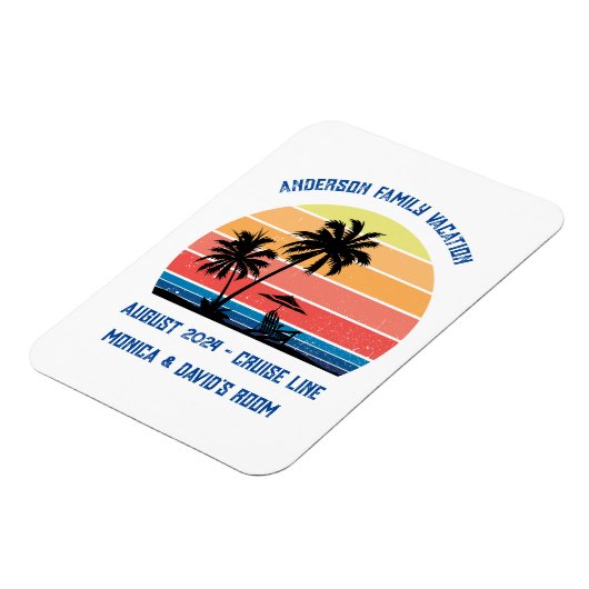 Retro Palm Tree Sunset Cruise Family Vacking Magneet (Linkerzijde)