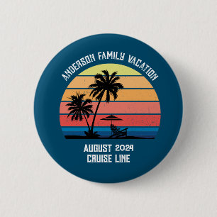 Retro Palm Tree Sunset Cruise Family Vacking Ronde Button 5,7 Cm