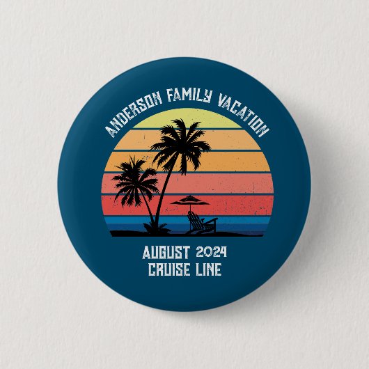 Retro Palm Tree Sunset Cruise Family Vacking Ronde Button 5,7 Cm (Voorkant)