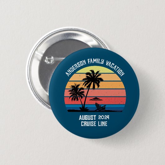 Retro Palm Tree Sunset Cruise Family Vacking Ronde Button 5,7 Cm (Voorkant /achterkant)