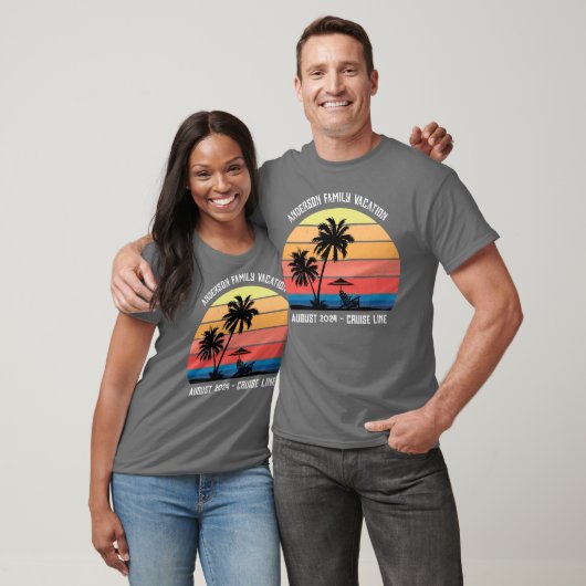 Retro Palm Tree Sunset Cruise Family Vacking T-shirt (Unisex)