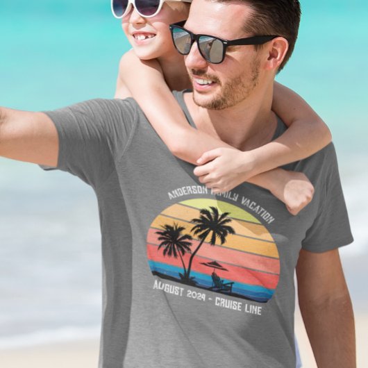 Retro Palm Tree Sunset Cruise Family Vacking T-shirt