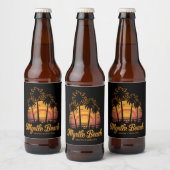 Retro Palm Tree Sunset South Carolina Myrtle Beach Bier Etiket (Flessen)