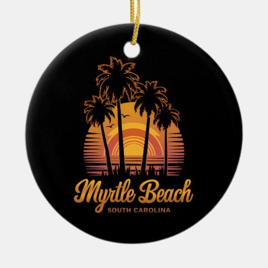 Retro Palm Tree Sunset South Carolina Myrtle Beach Keramisch Ornament (Voorkant)