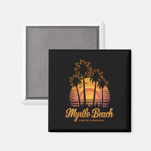Retro Palm Tree Sunset South Carolina Myrtle Beach Magneet (Voorkant / Achterkant)