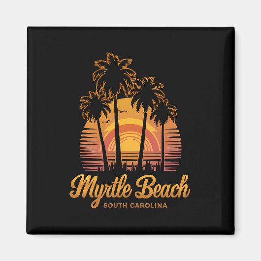 Retro Palm Tree Sunset South Carolina Myrtle Beach Magneet (Voorkant)