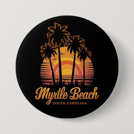 Retro Palm Tree Sunset South Carolina Myrtle Beach Ronde Button 7,6 Cm (Voorkant)