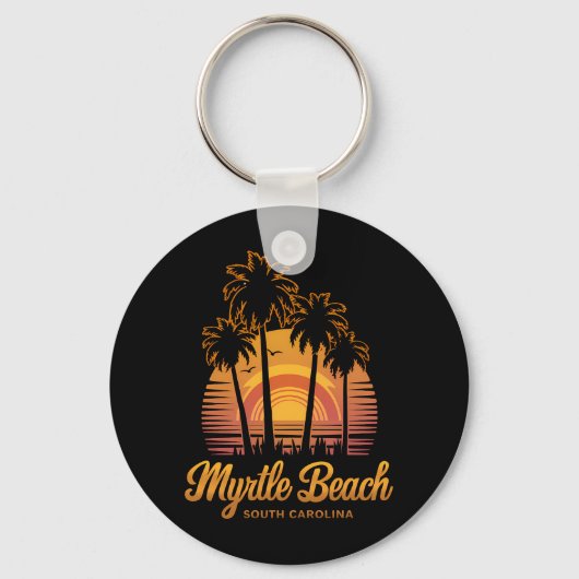 Retro Palm Tree Sunset South Carolina Myrtle Beach Sleutelhanger (Voorkant)
