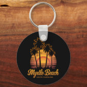 Retro Palm Tree Sunset South Carolina Myrtle Beach Sleutelhanger (Voorkant)