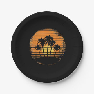 Retro Palm Tree Sunset Summer Beach Vintage Tropic Papieren Bordje