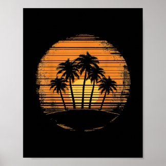 Retro Palm Tree Sunset Summer Beach Vintage Tropic Poster