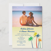 Retro Palm Tree Tropical Beach Wedding Kaart (Voorkant)