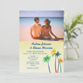 Retro Palm Tree Tropical Beach Wedding Kaart (Staand voorkant)