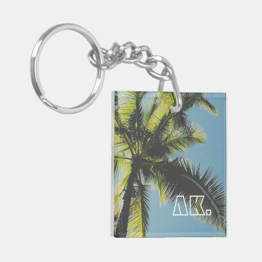 Retro Palm Tree Uw Initiaal Monogram Sleutelhanger (Voorkant Links)