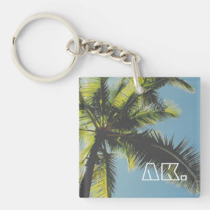 Retro Palm Tree Uw Initiaal Monogram Sleutelhanger