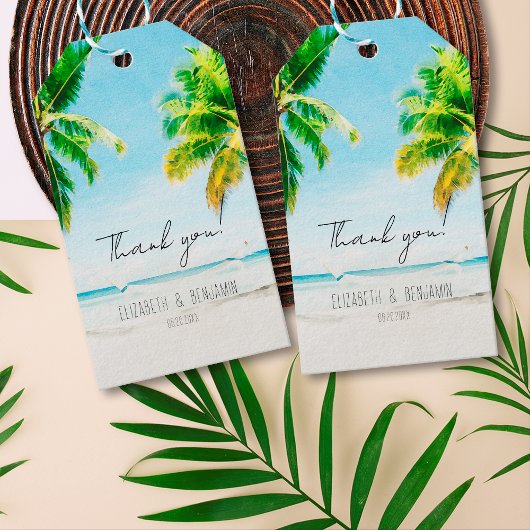Retro Palm Trees Beach Tropische bruiloft gunst La Cadeaulabel
