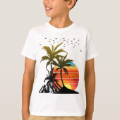 Retro Palm Trees Mountain Sunset T-Shirt (Voorkant)