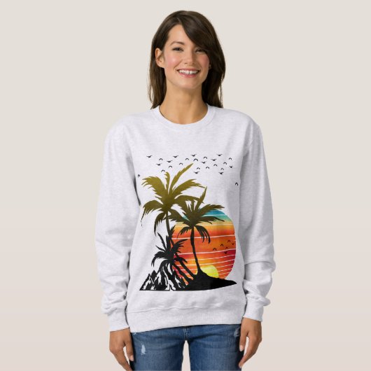 Retro Palm Trees Mountain Sunset T-Shirt (Voorkant volledig)