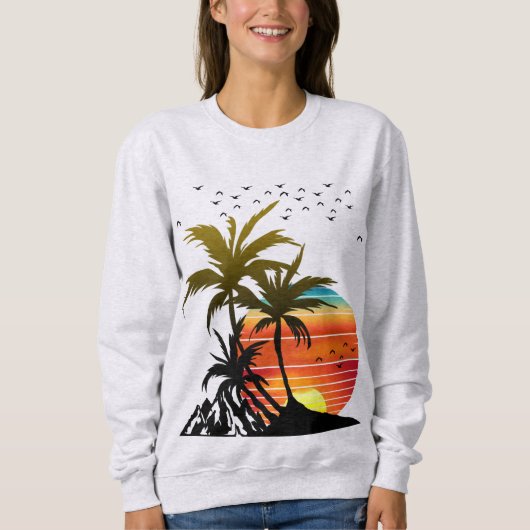 Retro Palm Trees Mountain Sunset T-Shirt (Voorkant)