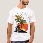 Retro Palm Trees Mountain Sunset T-shirt (Voorkant)