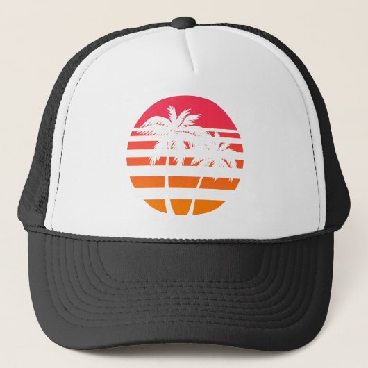 Retro Palm Trees Sunset Graphic Trucker Pet (Voorkant)