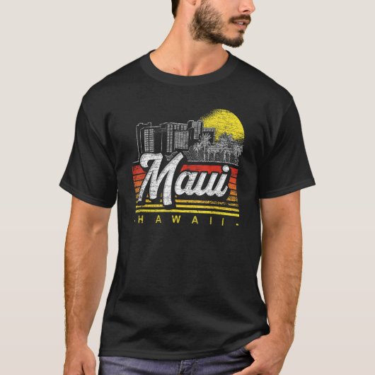 Retro Palm Trees Tropical Hawaiian Summer Sunset T-shirt (Voorkant)