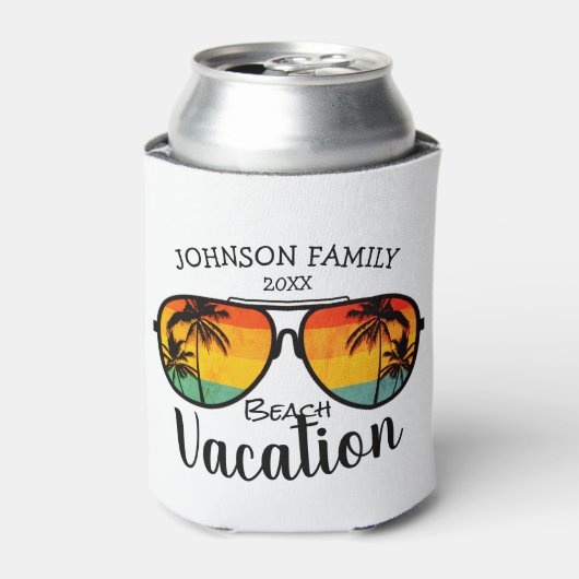Retro Palm Trees zonnebril Familie Vacatie Blikjeskoeler (Blikje Voorkant)