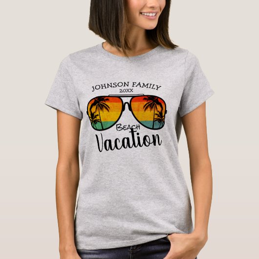 Retro Palm Trees zonnebril Familie Vacatie T-shirt (Voorkant)
