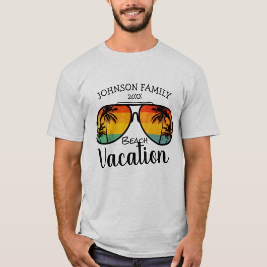 Retro Palm Trees zonnebril Familie Vacatie T-shirt (Voorkant)