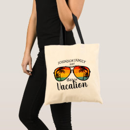 Retro Palm Trees zonnebril Familie Vacatie Tote Bag