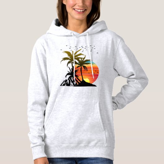 Retro Palmbomen Berg Zonsondergang  Hoodie (Voorkant)