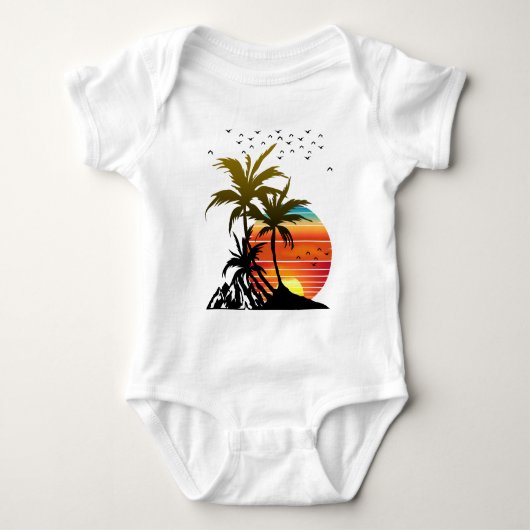Retro Palmbomen Berg Zonsondergang Romper (Voorkant)