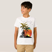 Retro Palmbomen Berg Zonsondergang T-Shirt (Voorkant volledig)