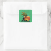 Retro Palmbomen Berg Zonsondergang Vierkante Sticker (Tas)