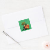 Retro Palmbomen Berg Zonsondergang Vierkante Sticker (Envelop)