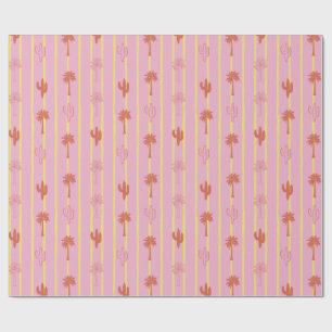 Retro palmbomen en cactus in gele strepen cadeaupapier