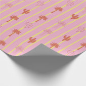 Retro palmbomen en cactus in gele strepen cadeaupapier (Hoek)