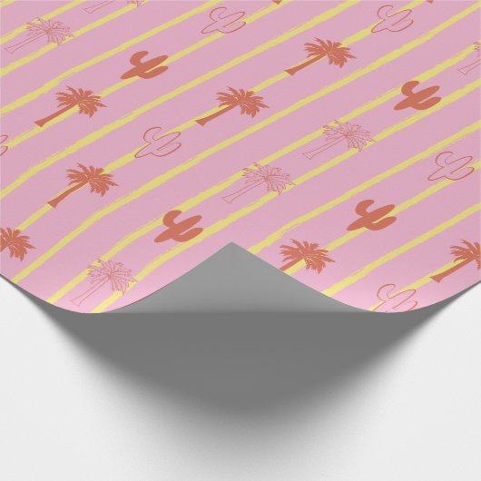 Retro palmbomen en cactus in gele strepen cadeaupapier (Hoek)