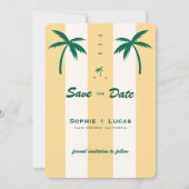 Retro Palmbomen Monogram Tropisch Strand Bruiloft Save The Date (Voorkant)