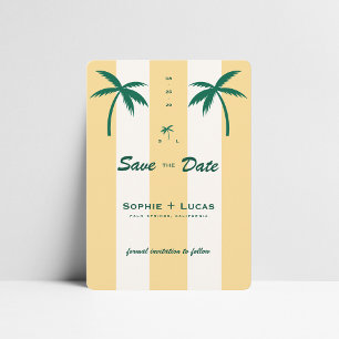 Retro Palmbomen Monogram Tropisch Strand Bruiloft Save The Date