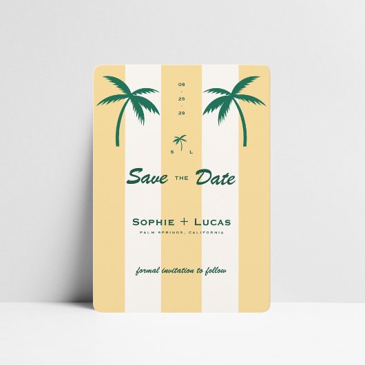 Retro Palmbomen Monogram Tropisch Strand Bruiloft Save The Date
