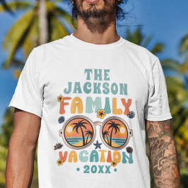 Retro palmbomen zonnebril groovy familie vakantie t-shirt