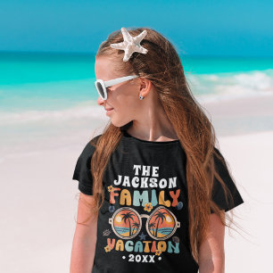Retro palmbomen zonnebril groovy familie vakantie t-shirt