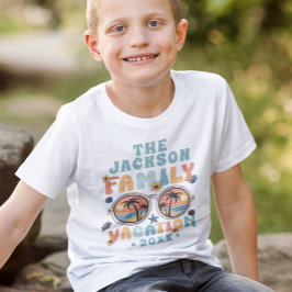 Retro palmbomen zonnebril groovy familie vakantie t-shirt