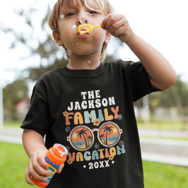 Retro palmbomen zonnebril groovy familie vakantie t-shirt