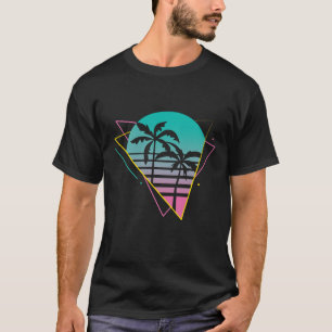 Retro Palmboom Driehoek Zonsondergang Esthetische T-shirt