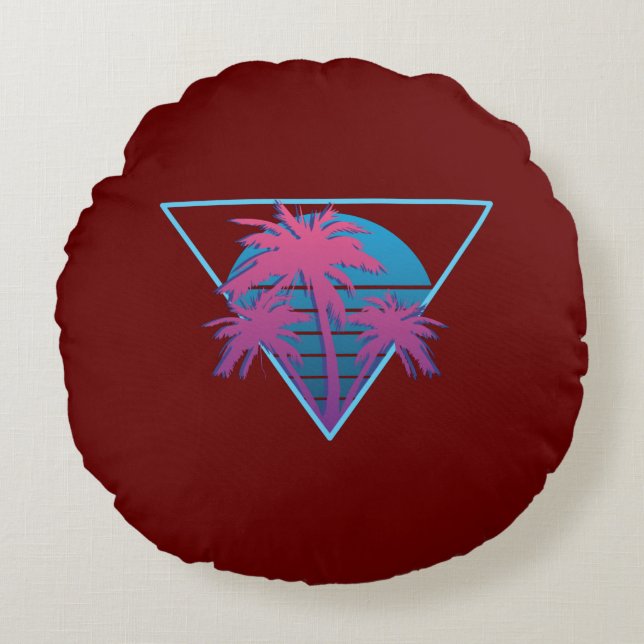 Retro Palmboom Logo Rond Kussen (Voorkant)