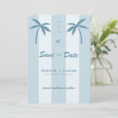 Retro Palmboom Monogram Tropisch Strand Bruiloft Save The Date (Staand voorkant)