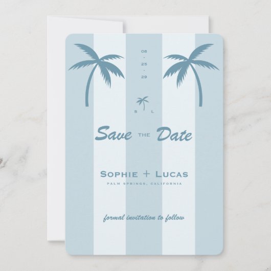 Retro Palmboom Monogram Tropisch Strand Bruiloft Save The Date (Voorkant)